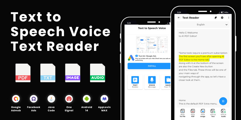 Text to Speech Voice Text Reader AdMob Ads Android by MJAppsStudio