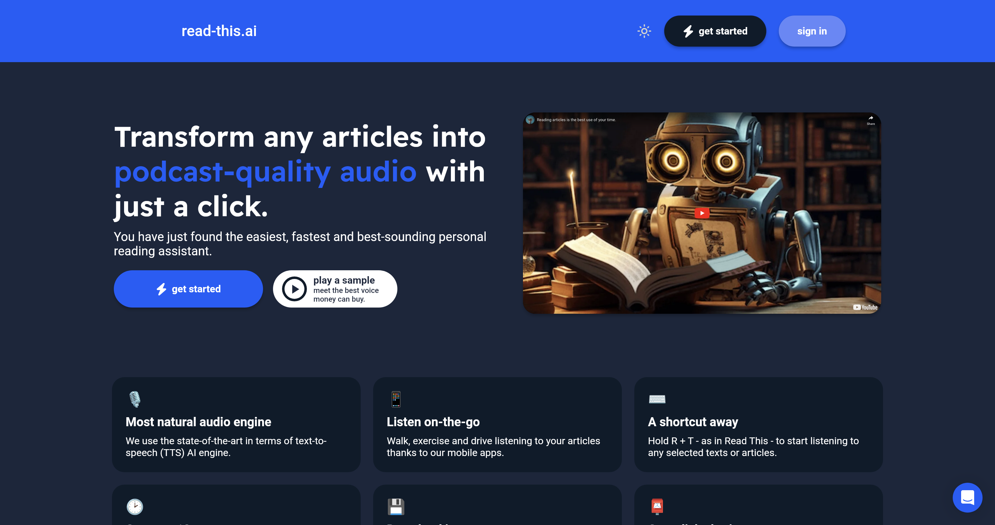 Transform any articles into podcast-quality audio with just a click. icon