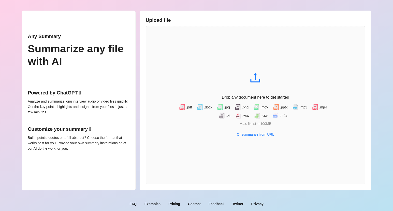 AnySummary - Summarize any file with AI.