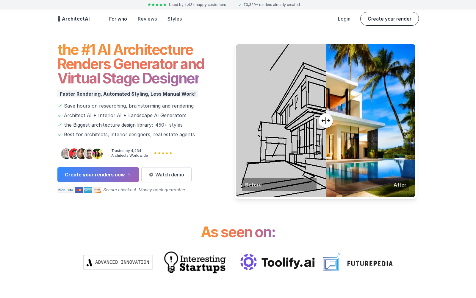 Architect AI: Architecture Design Ideas Inspiration, Interior AI Design Ideas Inspiration and Virtual Staging App using Artifical Intelligence