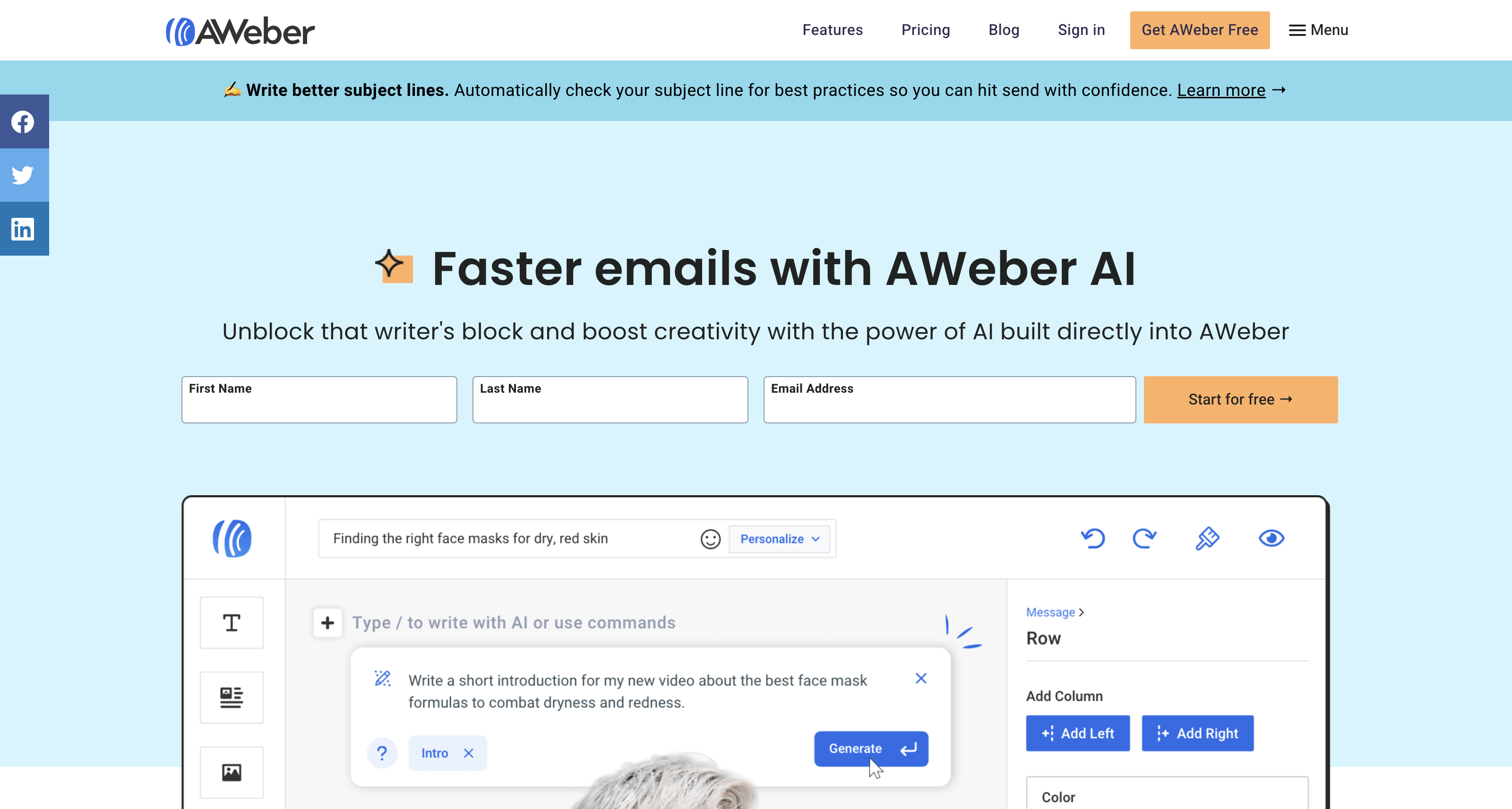 Faster emails with AWeber AI icon