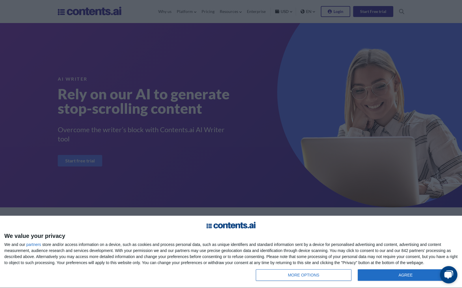 AI Writer: Article, Product & Social Post description | Contents.ai icon