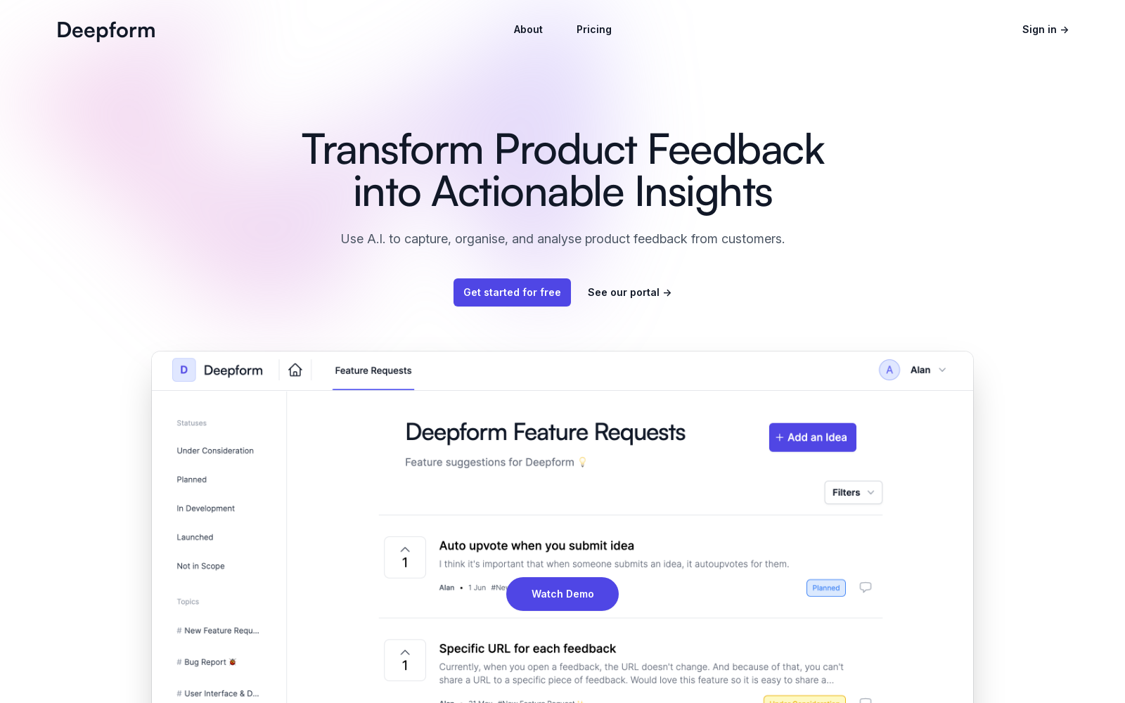 Deepform - The customer feedback portal from the future.
