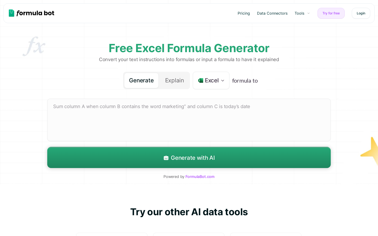 Free AI Excel Formula Generator - Formula Bot