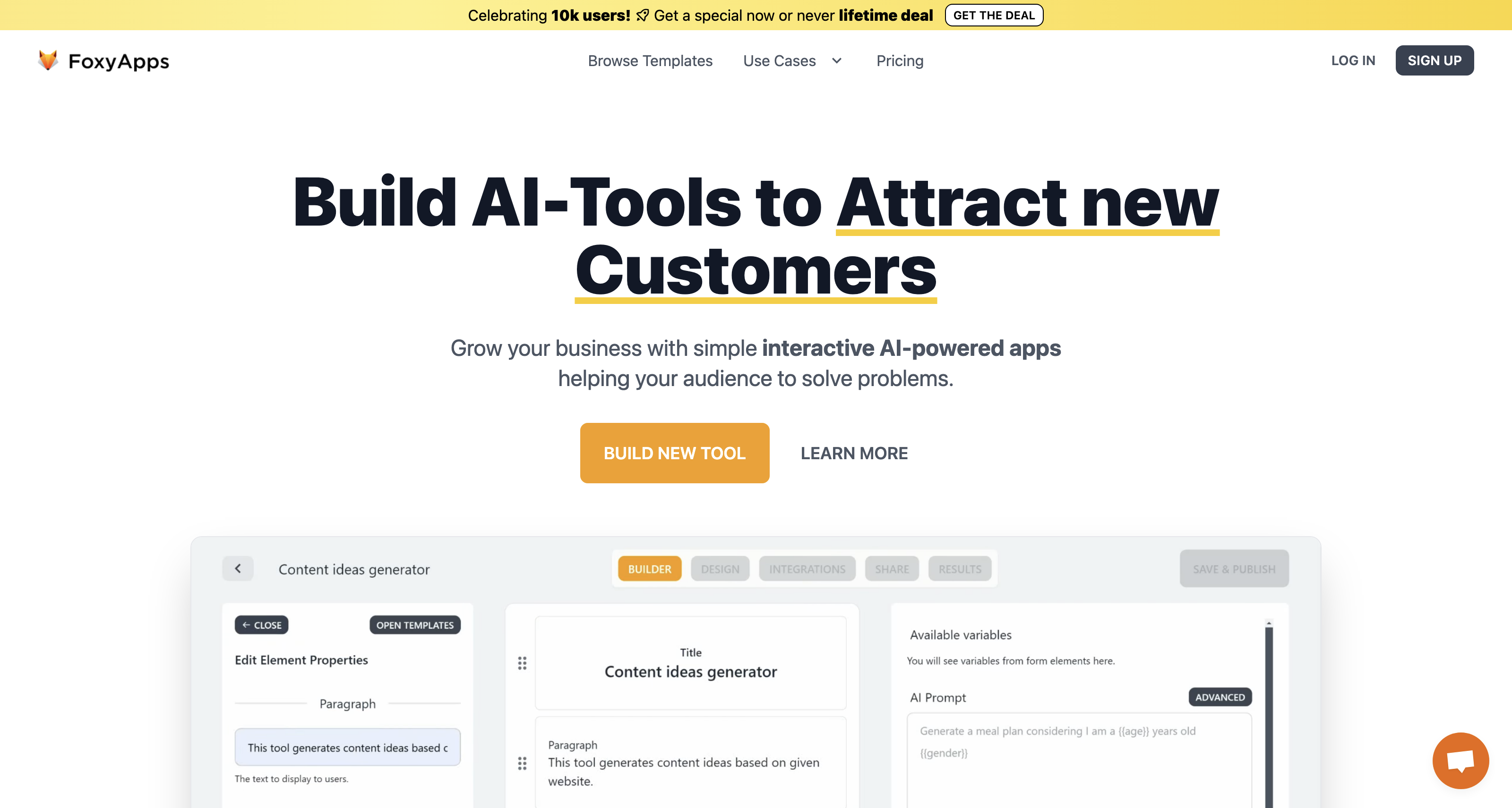 Build AI-Tools in seconds without code | FoxyApps icon