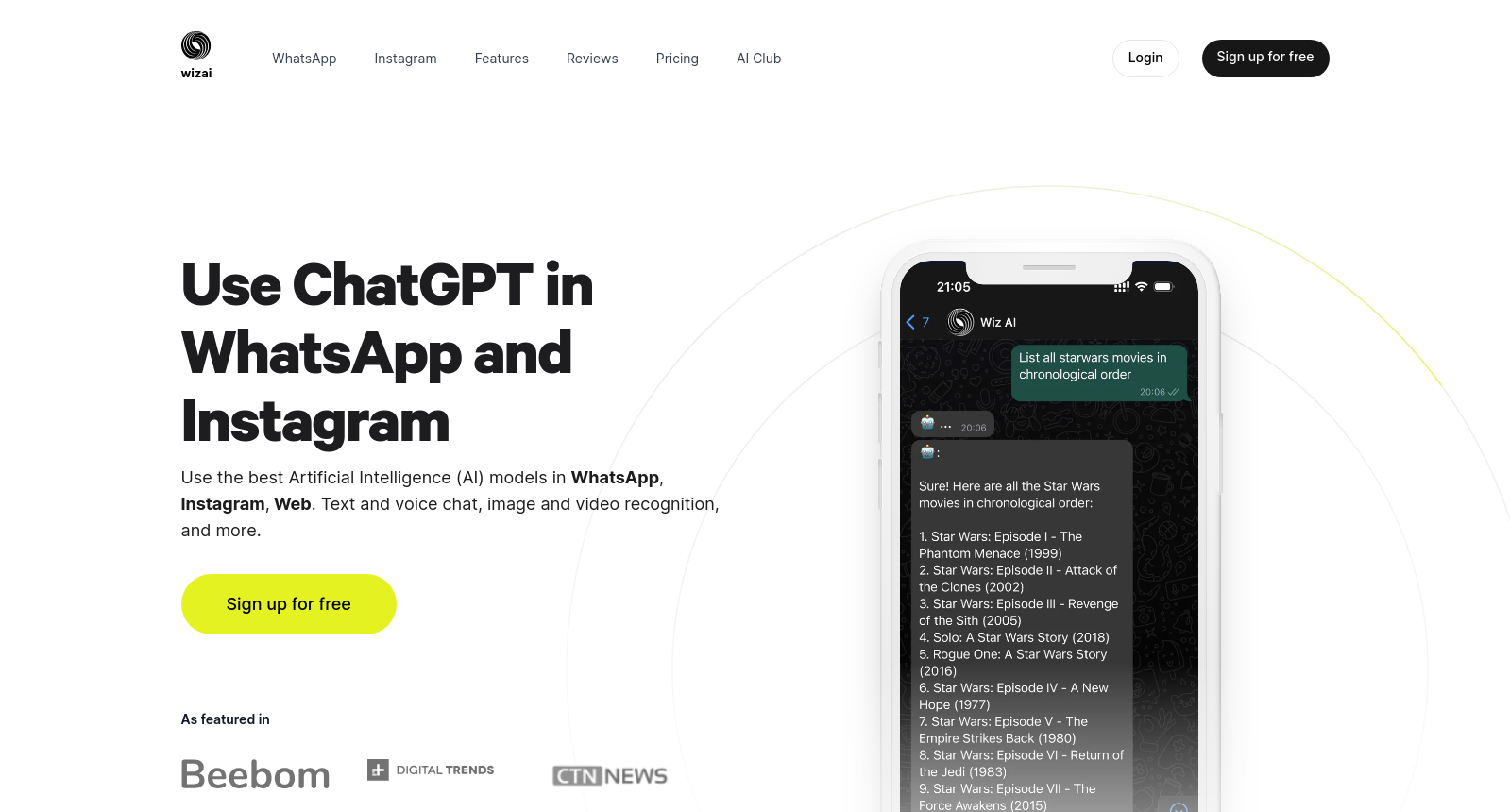 WizAI - ChatGPT for WhatsApp & Instagram