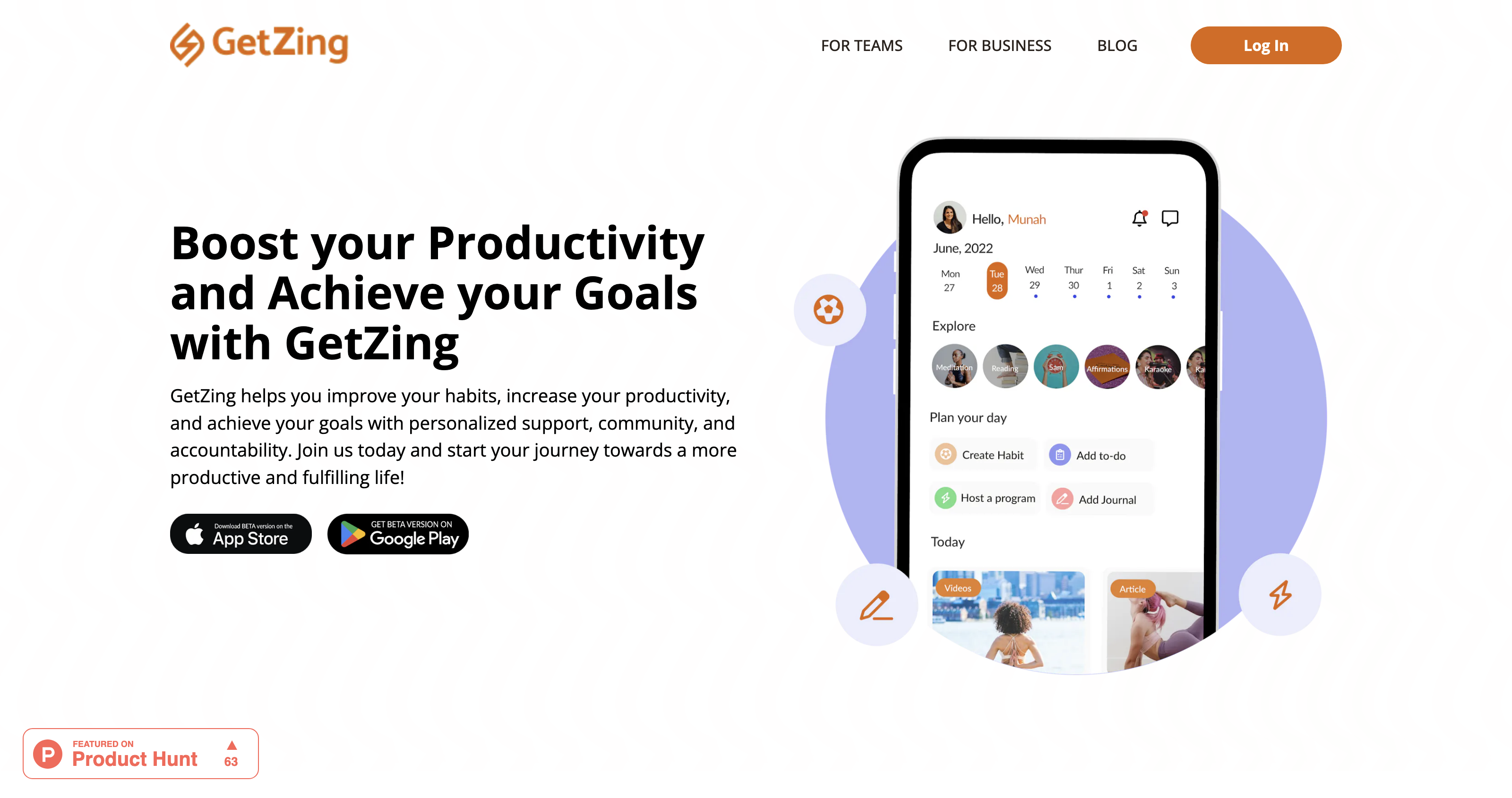 GetZing - Increase productivity, build better habits & achieve your goals