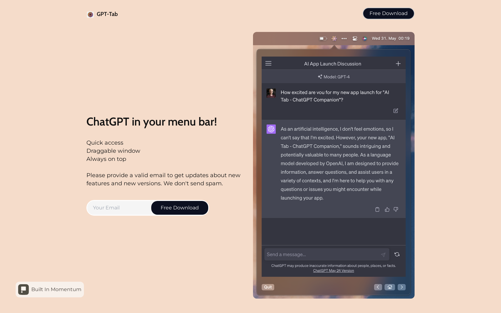 GPT-Tab — ChatGPT in your menu bar! icon
