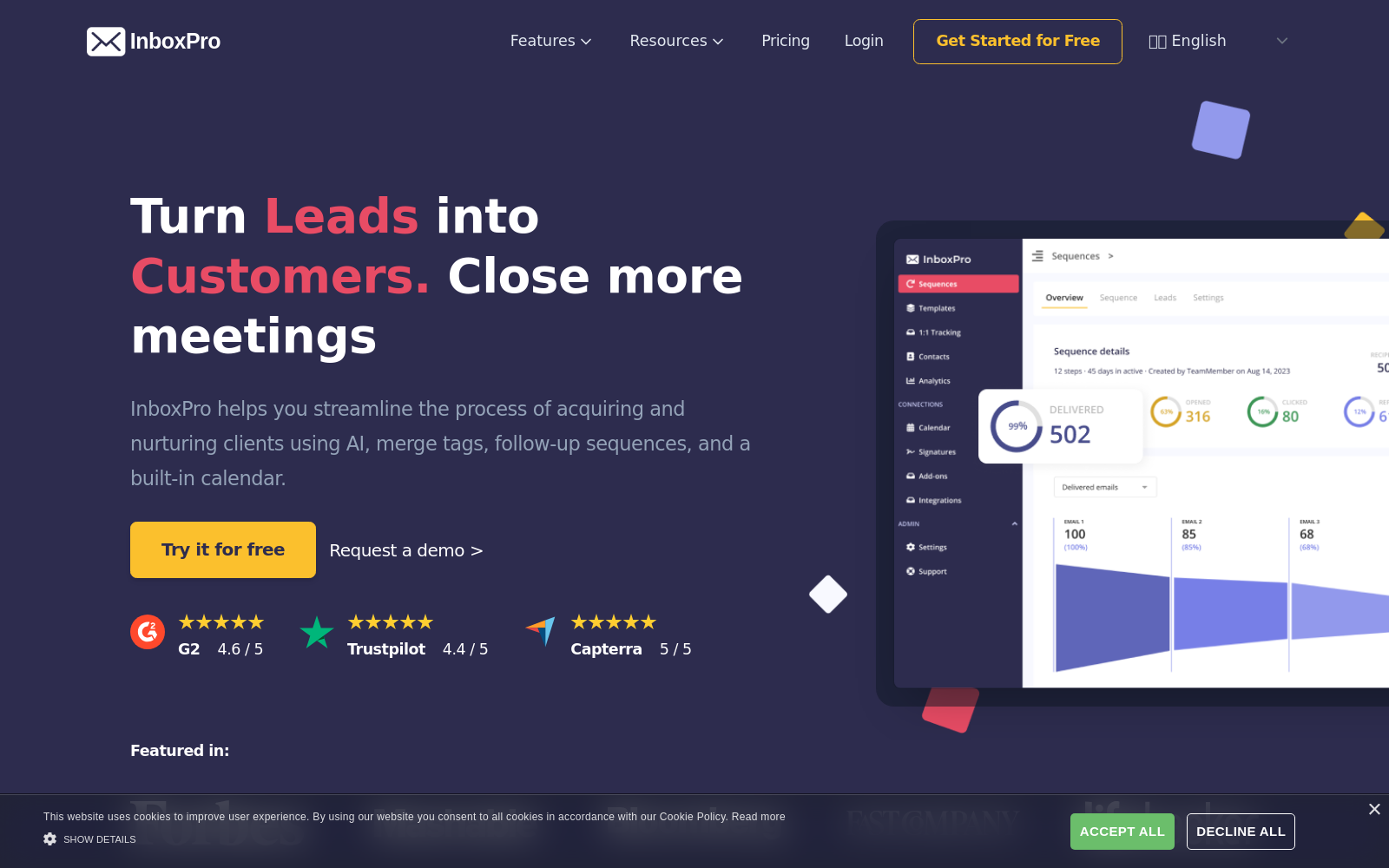Turn Leads into Customers. Close more meetings icon