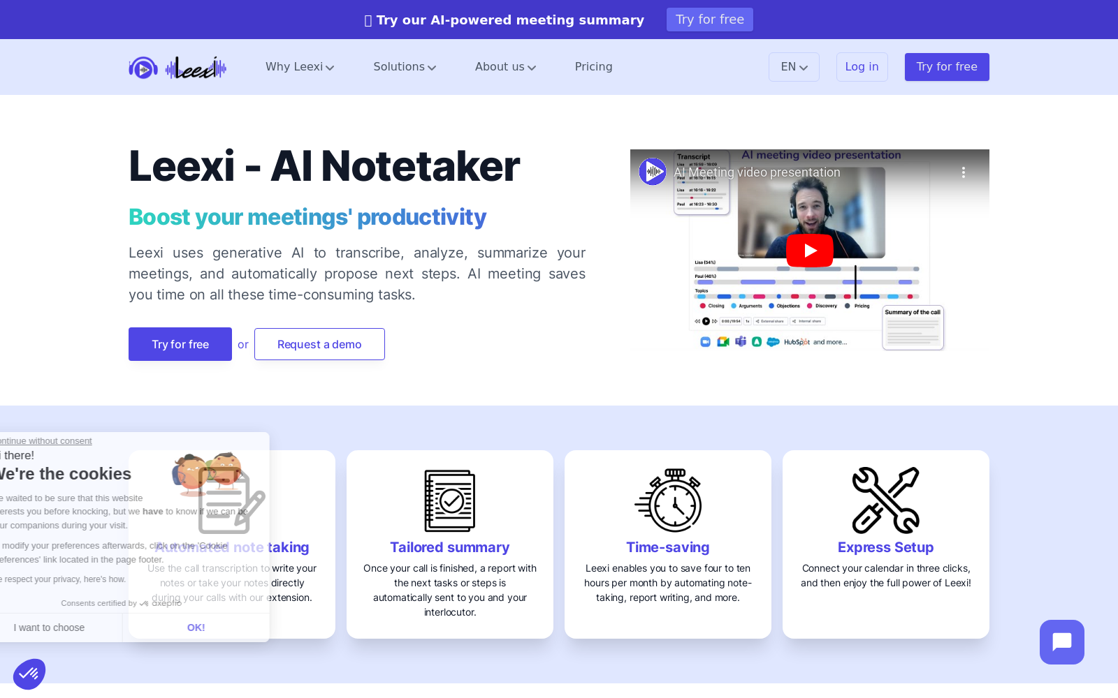 AI notetaker - Transcribe, analyse and summarize your calls and meetings | Leexi - AI Meeting - AI Notes