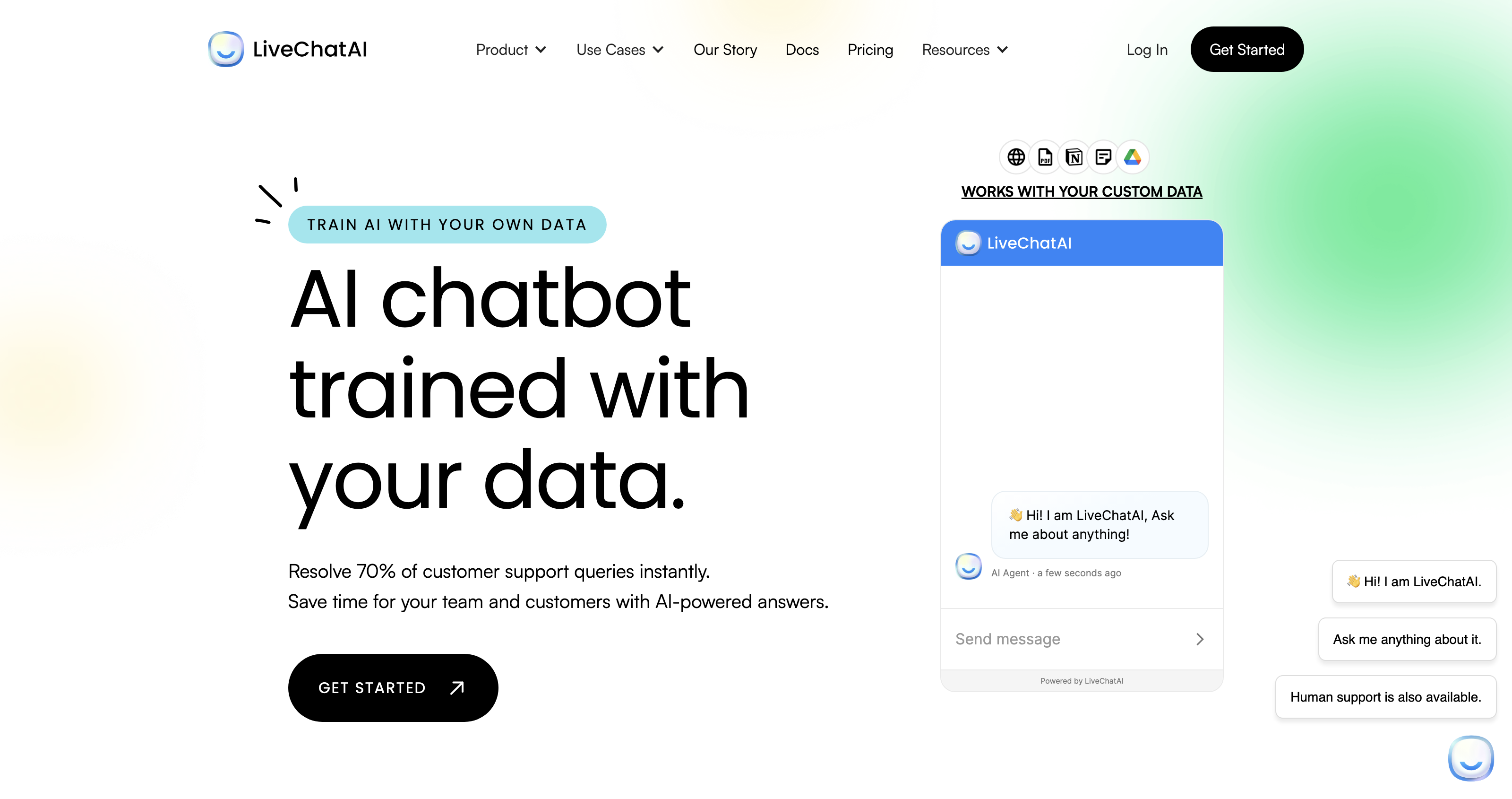 AI Chatbot Works With Your Data - LiveChatAI icon