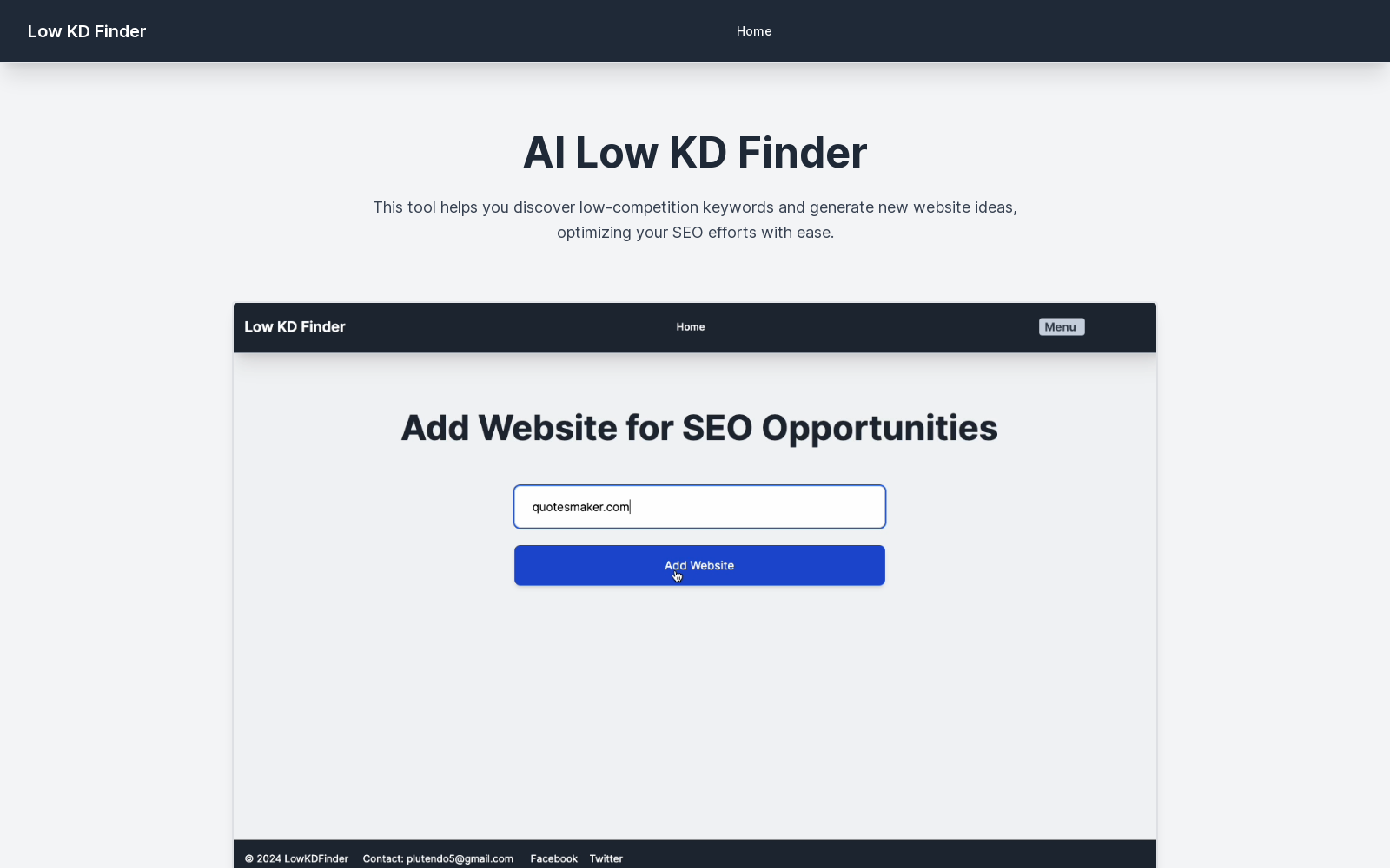 AI Low KD Finder: Discover Low Competition Keywords for Any Website