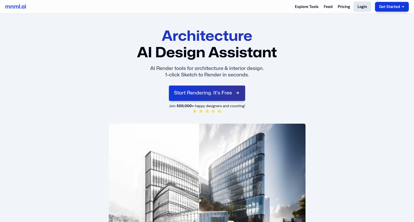 Architecture AI Render tools - Sketch, Interior, Landscape and Exterior AI Render - mnml.ai