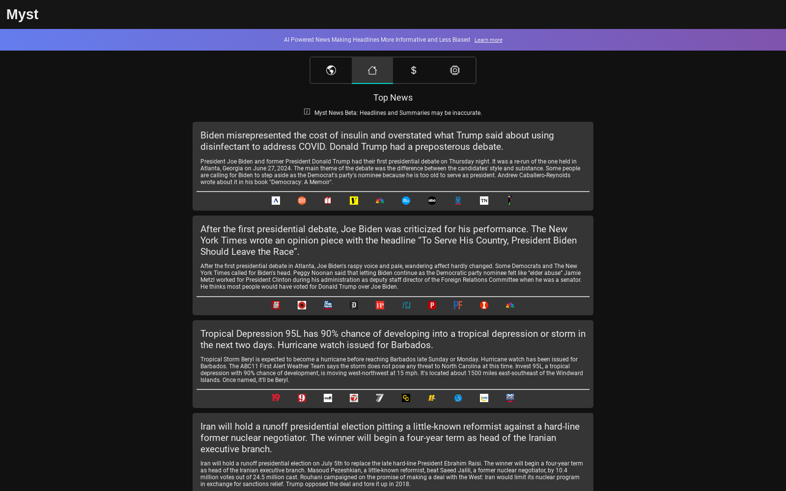 Myst News | AI For More Informative & Impartial Headlines icon