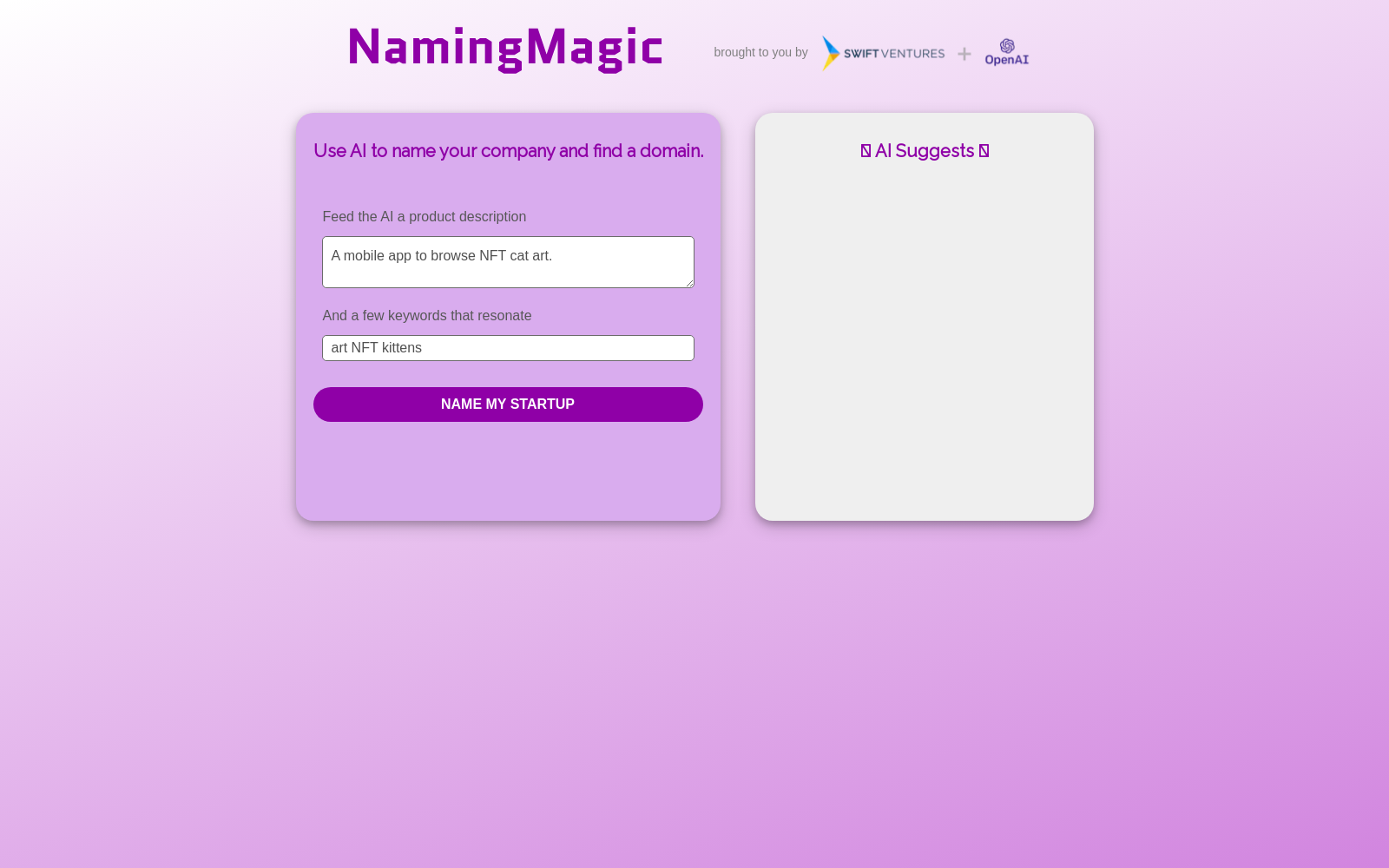 Naming Magic - Use AI to Name Your Company and Find an Available Domain