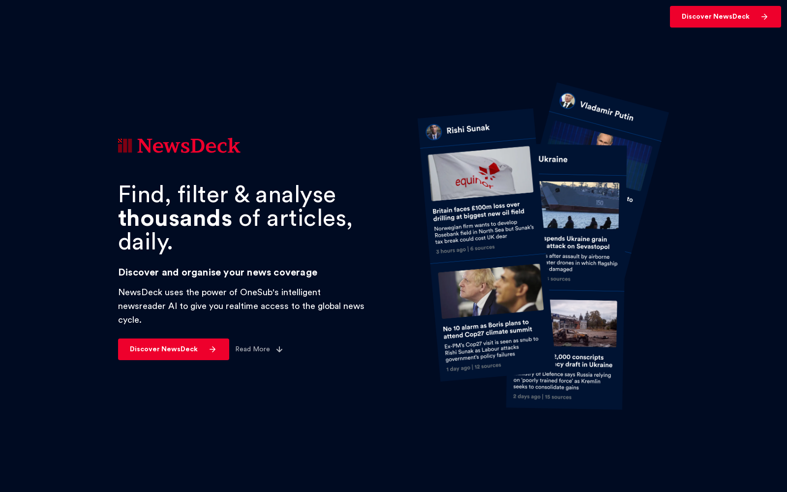 Find, filter & analyse thousands of articles, daily. icon