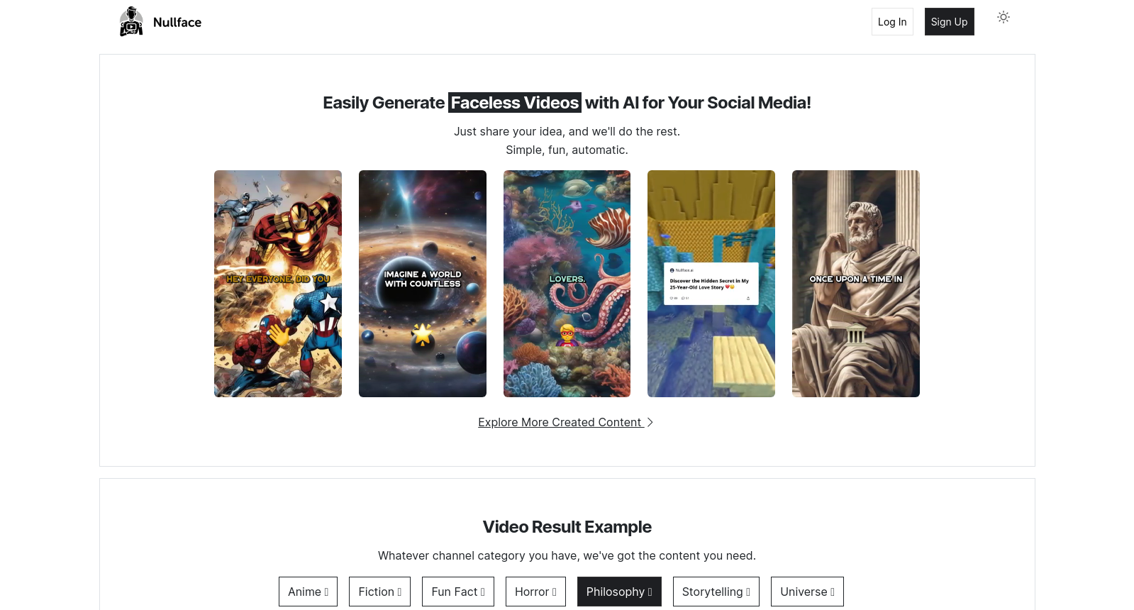 Easily Generate Faceless Videos with AI for Your Social Media | Nullface AI