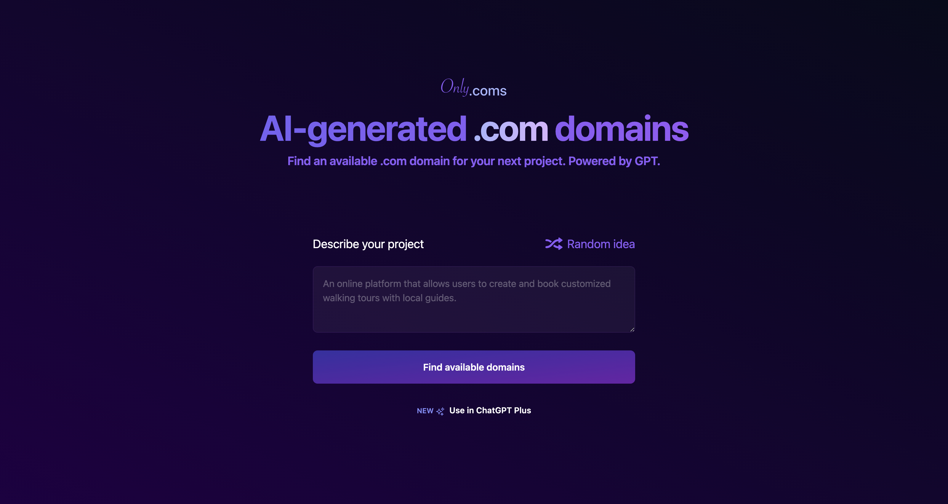 AI-generated .com domains for your next project icon