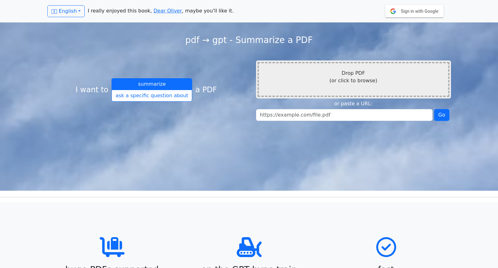 pdf → gpt - summarize large PDFs using GPT