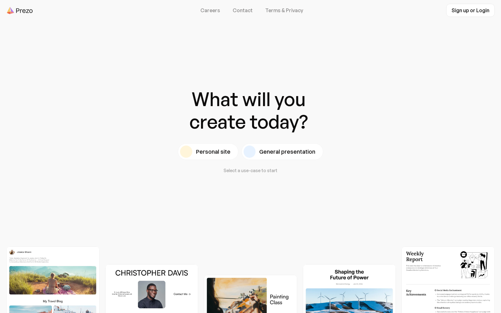 Create presentations, docs & websites with AI | Prezo