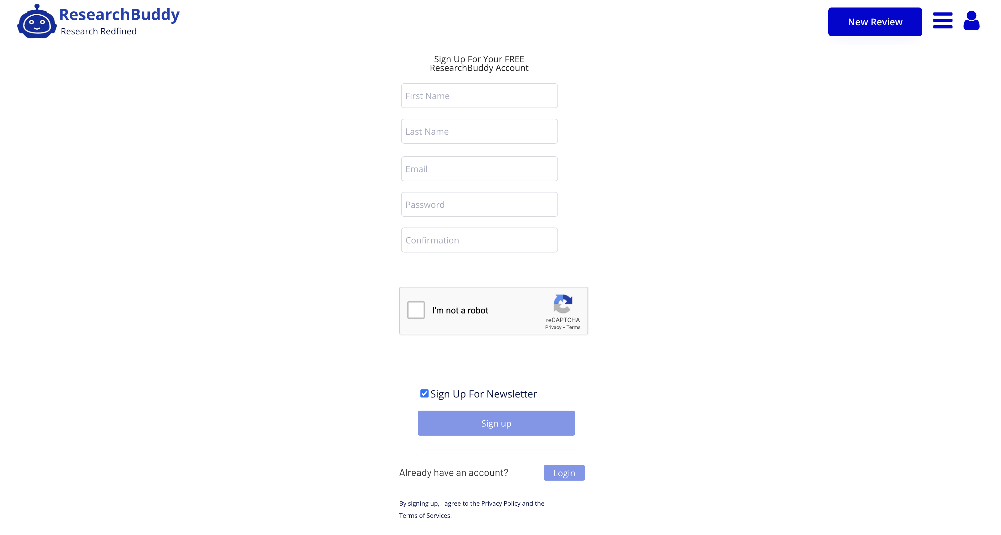 ResearchBuddy - Automatic Literature Reviews - Login
