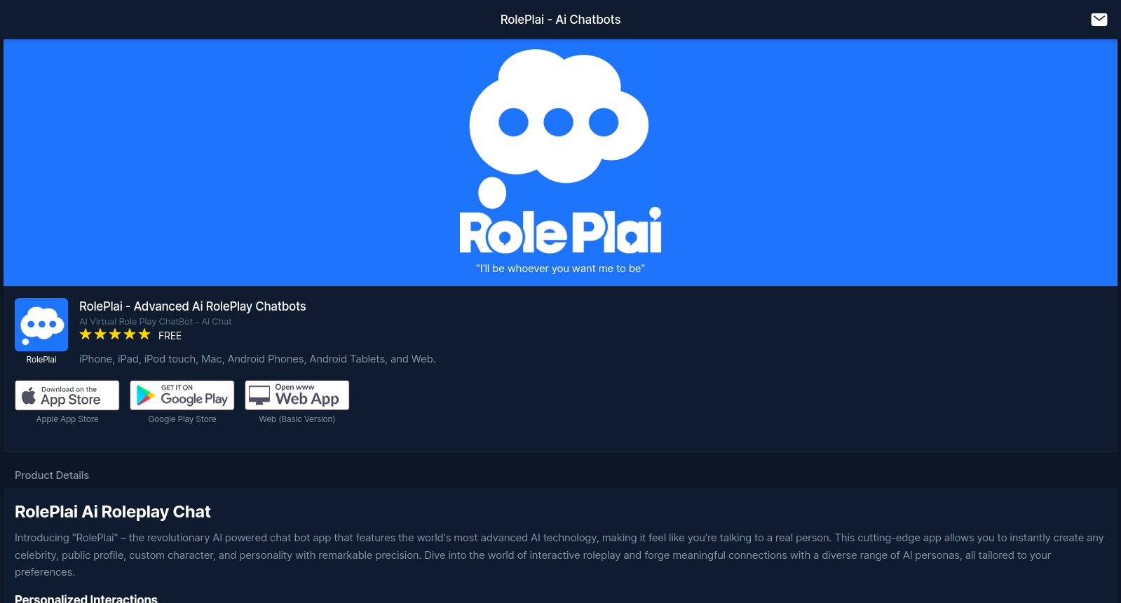 RolePlai - Advanced Ai RolePlay Chatbots