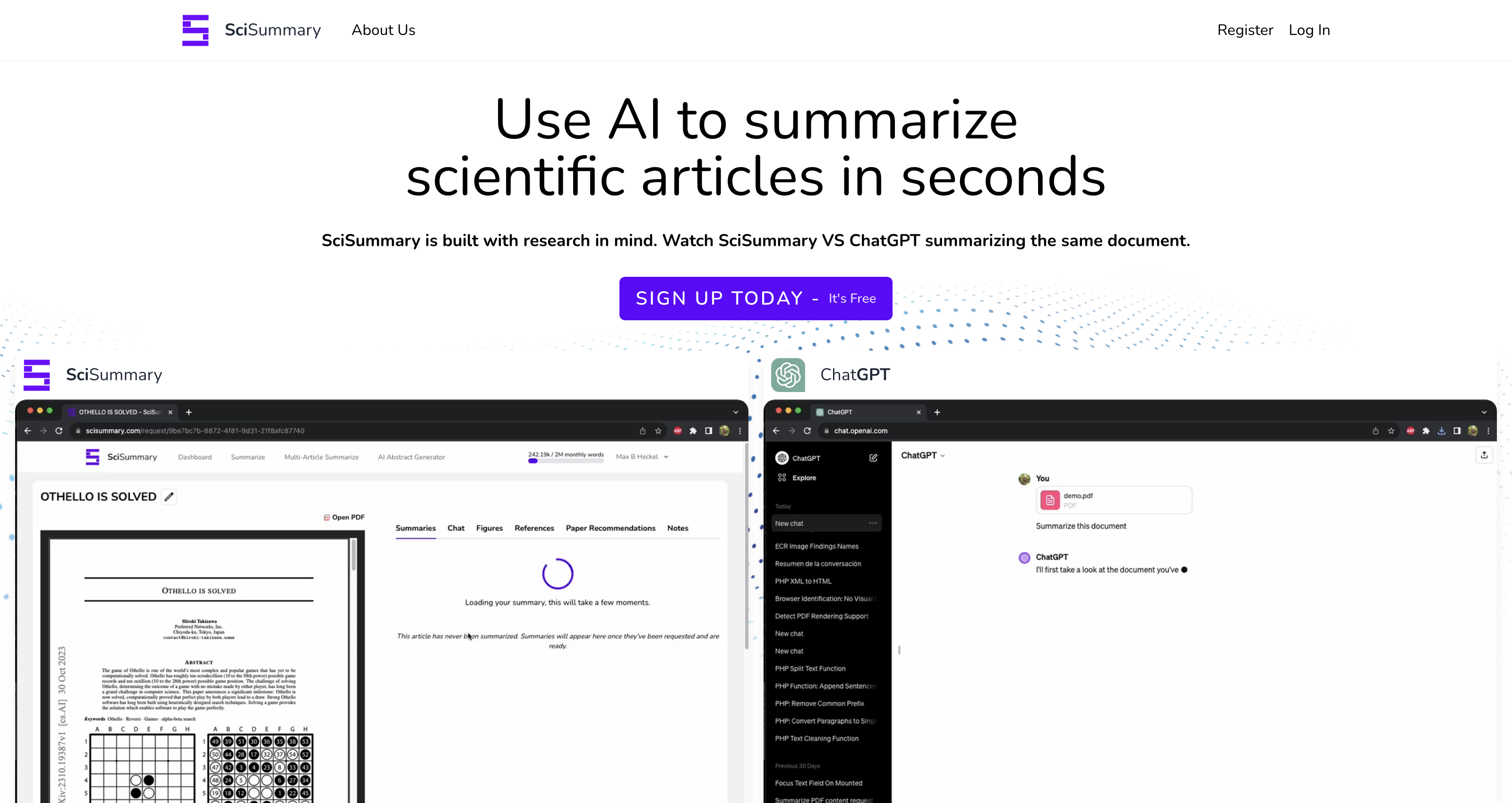 Use AI To Summarize Scientific Articles - SciSummary icon