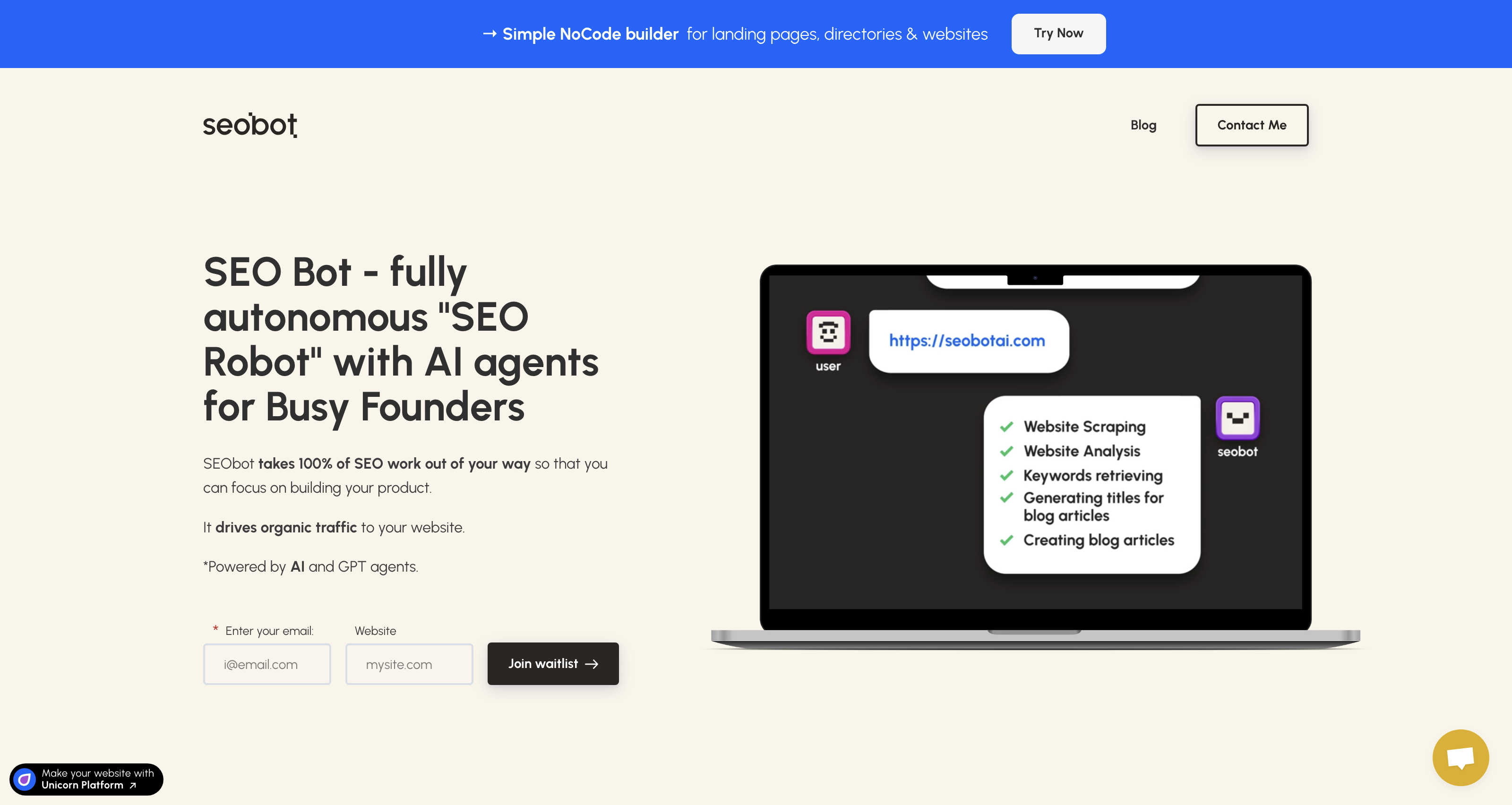 SeoBot - fully autonomous "SEO Robot" with AI agents for Busy Founders icon
