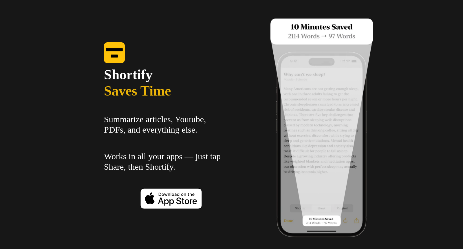 Shortify: Summarize Anything. Works Everywhere.