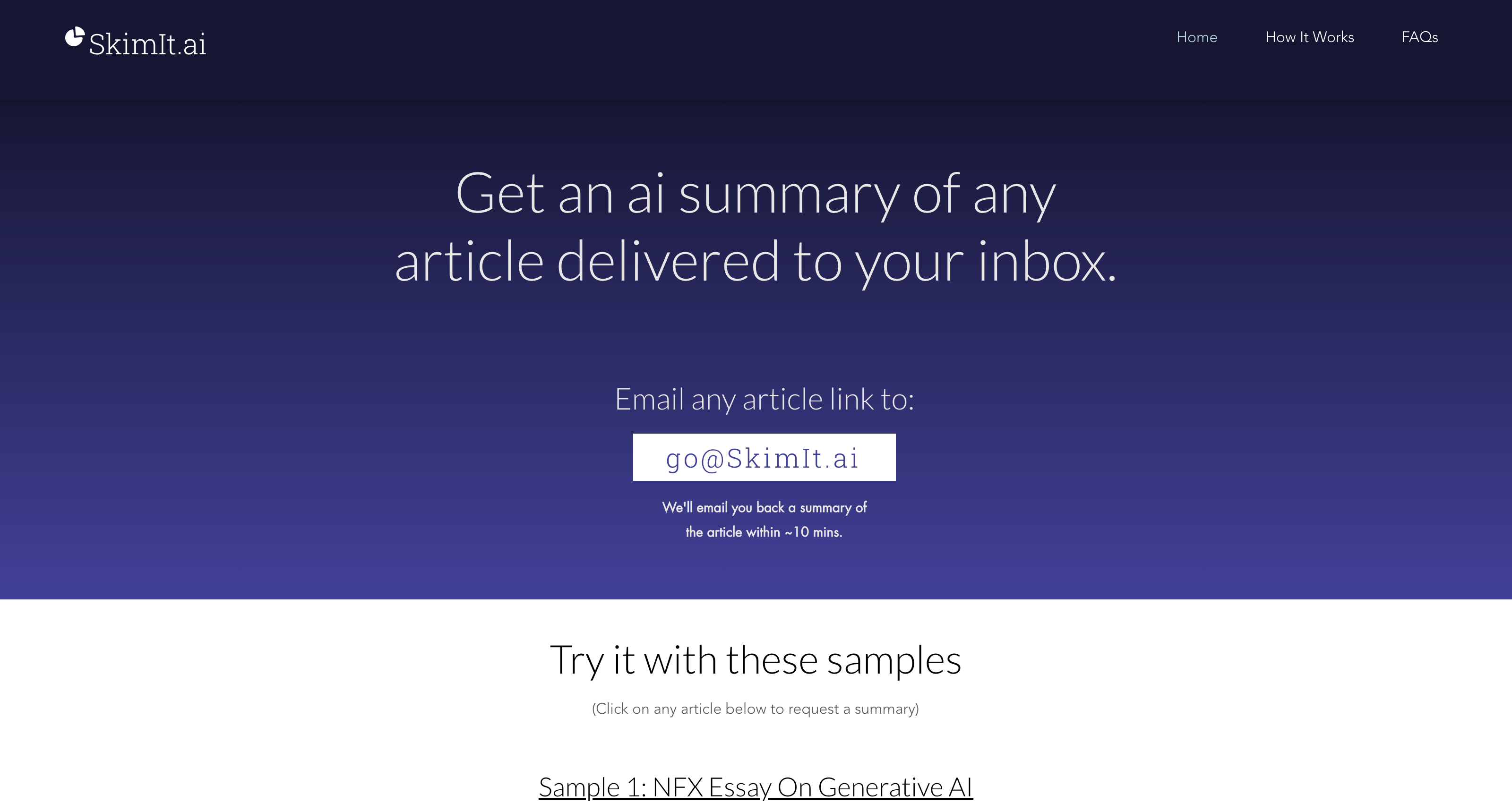 SkimIt.ai - Get an ai generated summary of any article delivered to your inbox