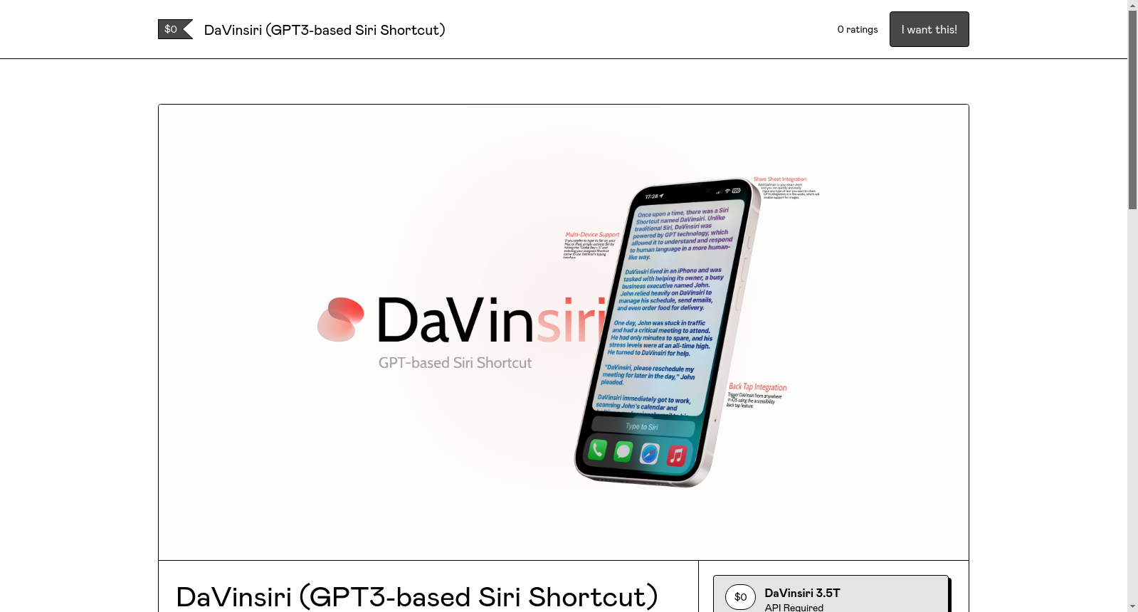 DaVinsiri (GPT3-based Siri Shortcut)