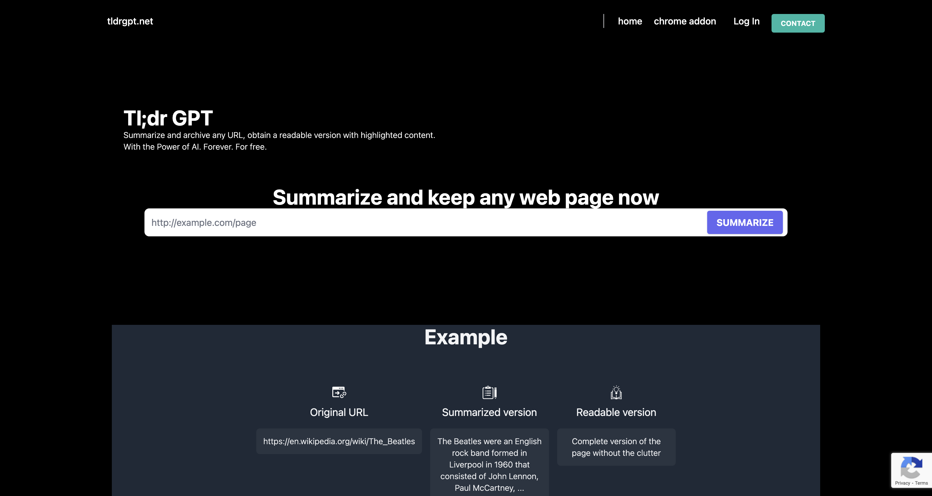 Archive summarized & readable versions of pages