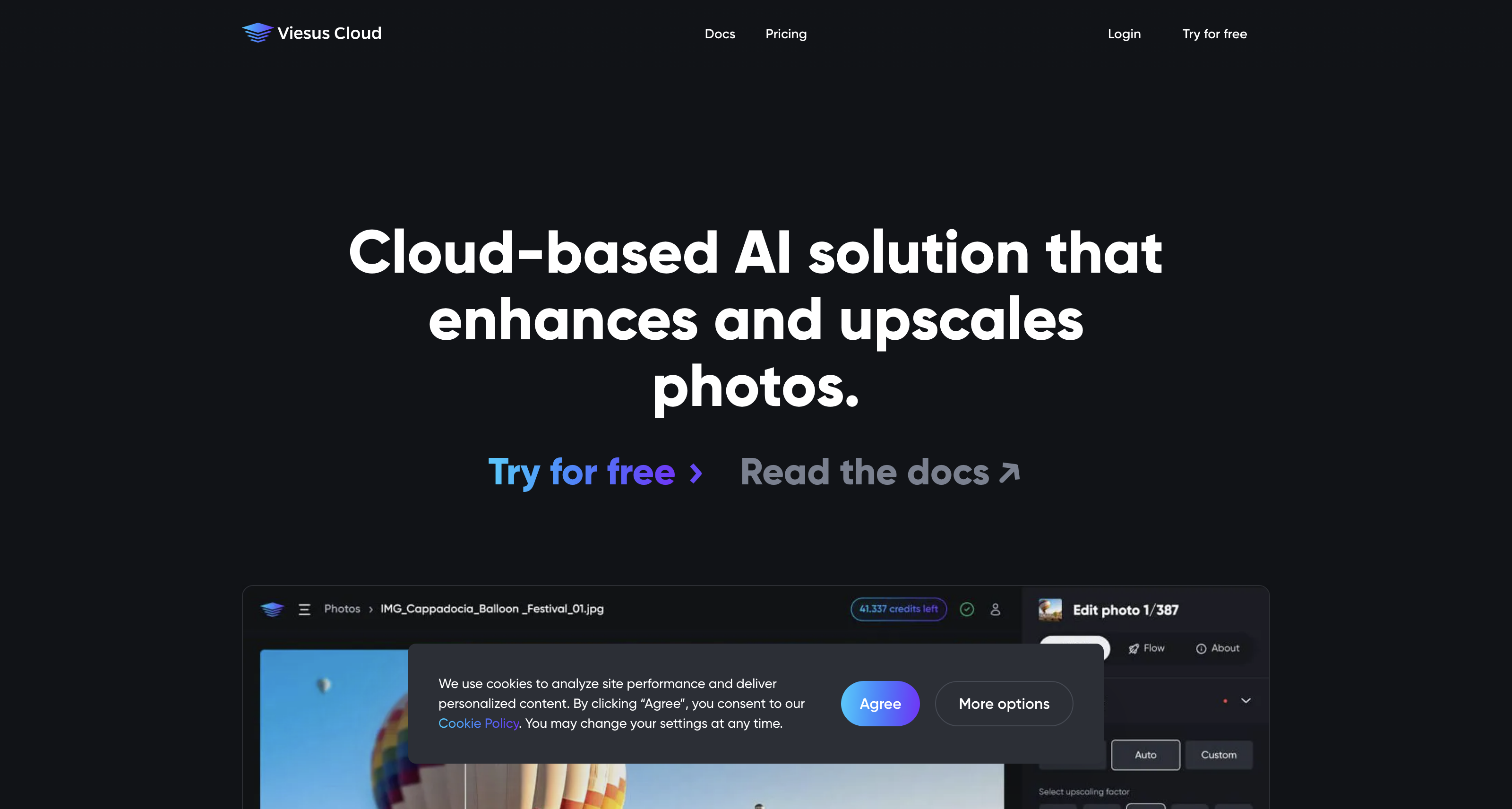 Cloud-based AI solution that enhances and upscales photos. - Viesus Cloud icon