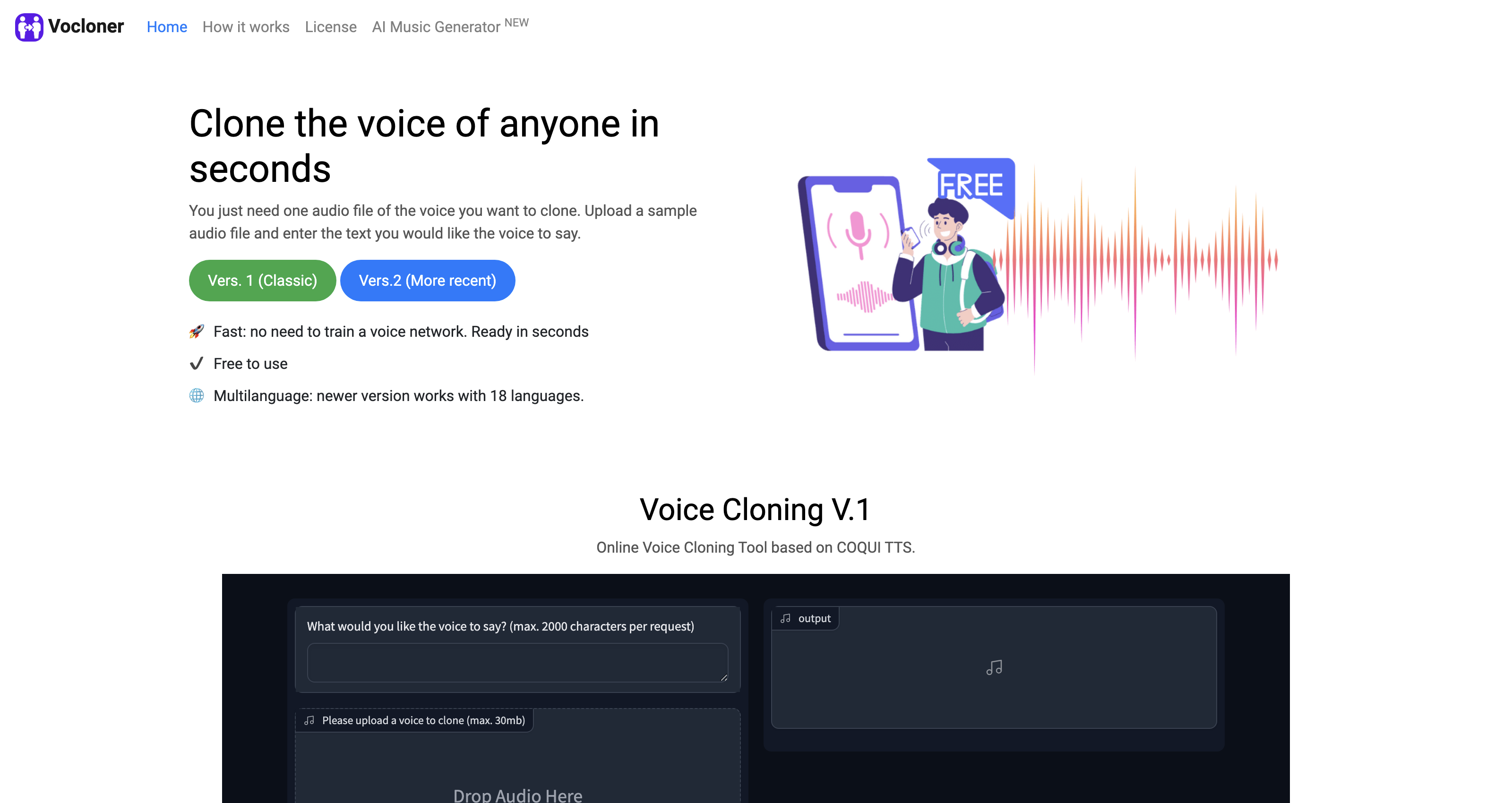 Vocloner: AI Voice Cloning FREE Online Tool