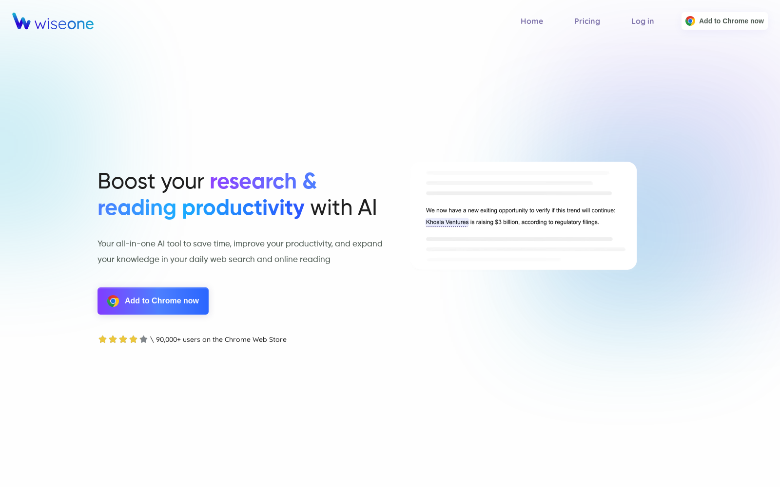 Wiseone | All-in-one AI tool for web search and reading icon