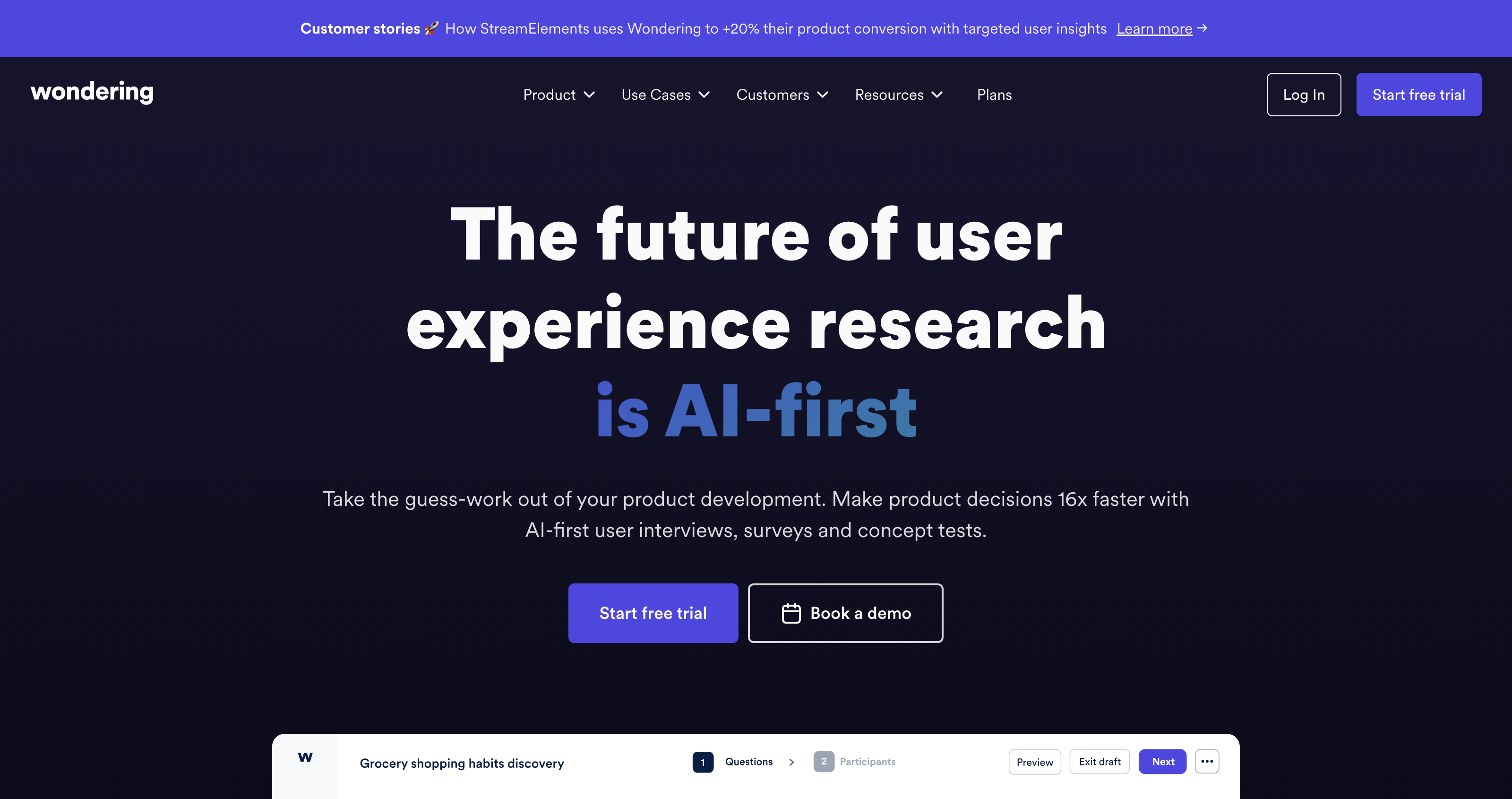 Wondering | Build better products with AI-led user research