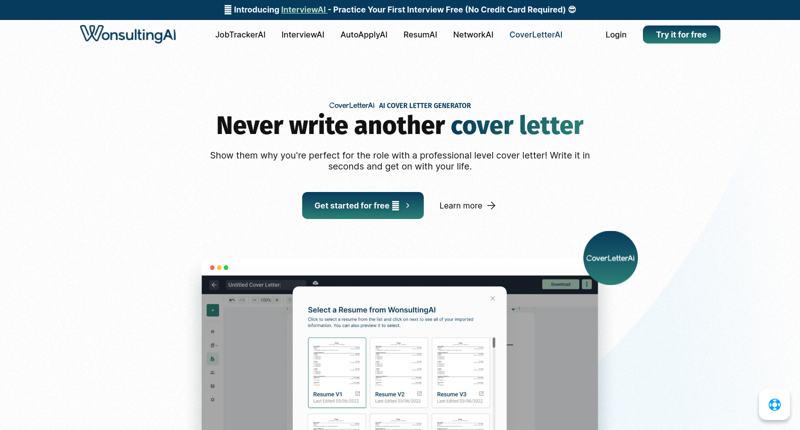 WonsultingAI - CoverLetterAI - Cover Letter AI Generator