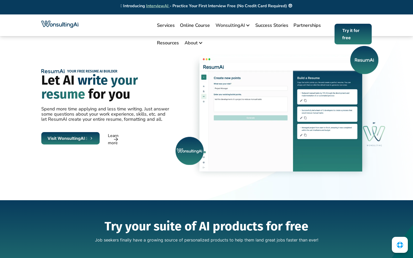 ResumAI by Wonsulting - Free AI Resume Builder & Bulletpoint Generator