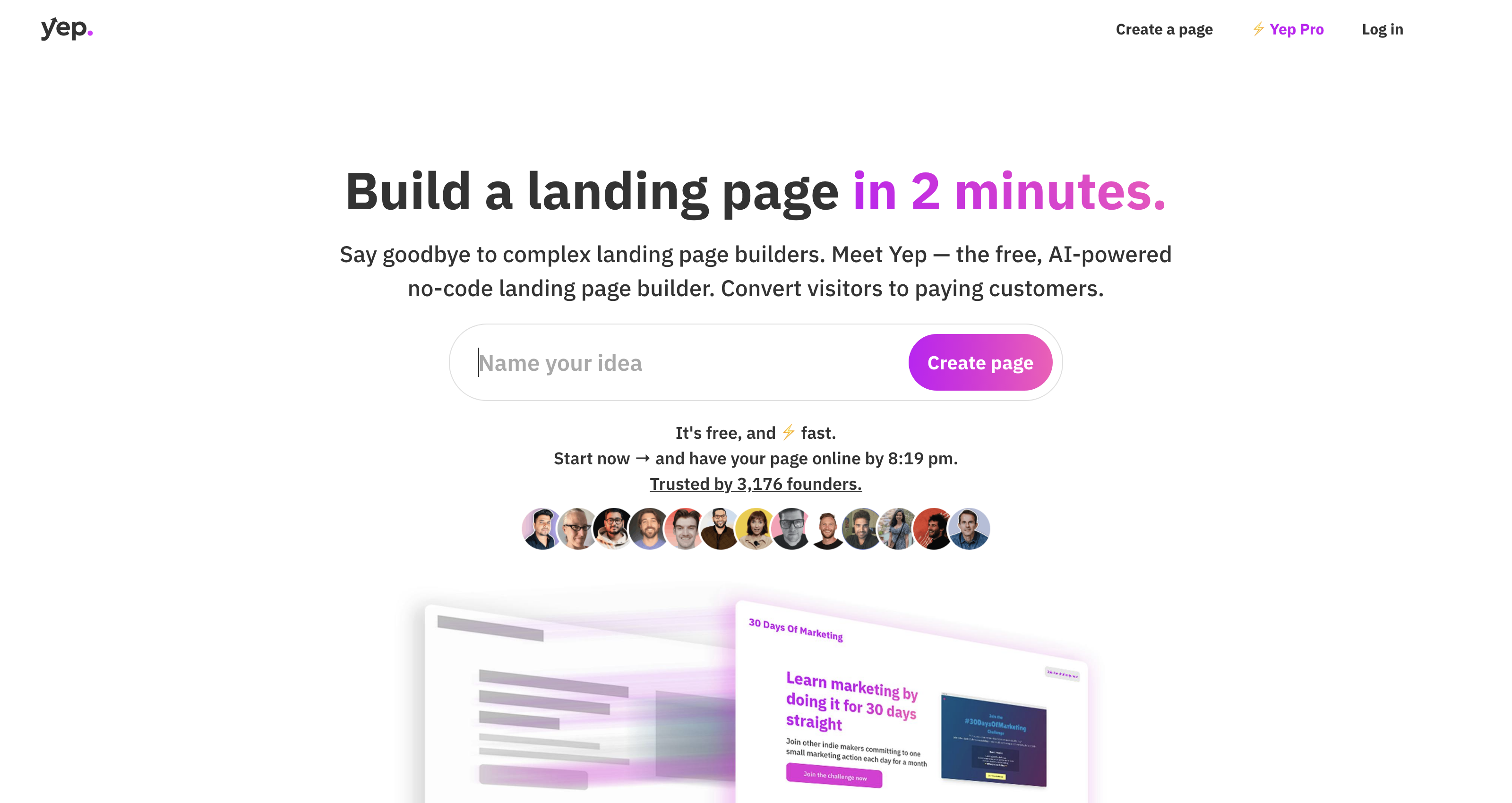 Build a landing page in 2 minutes.