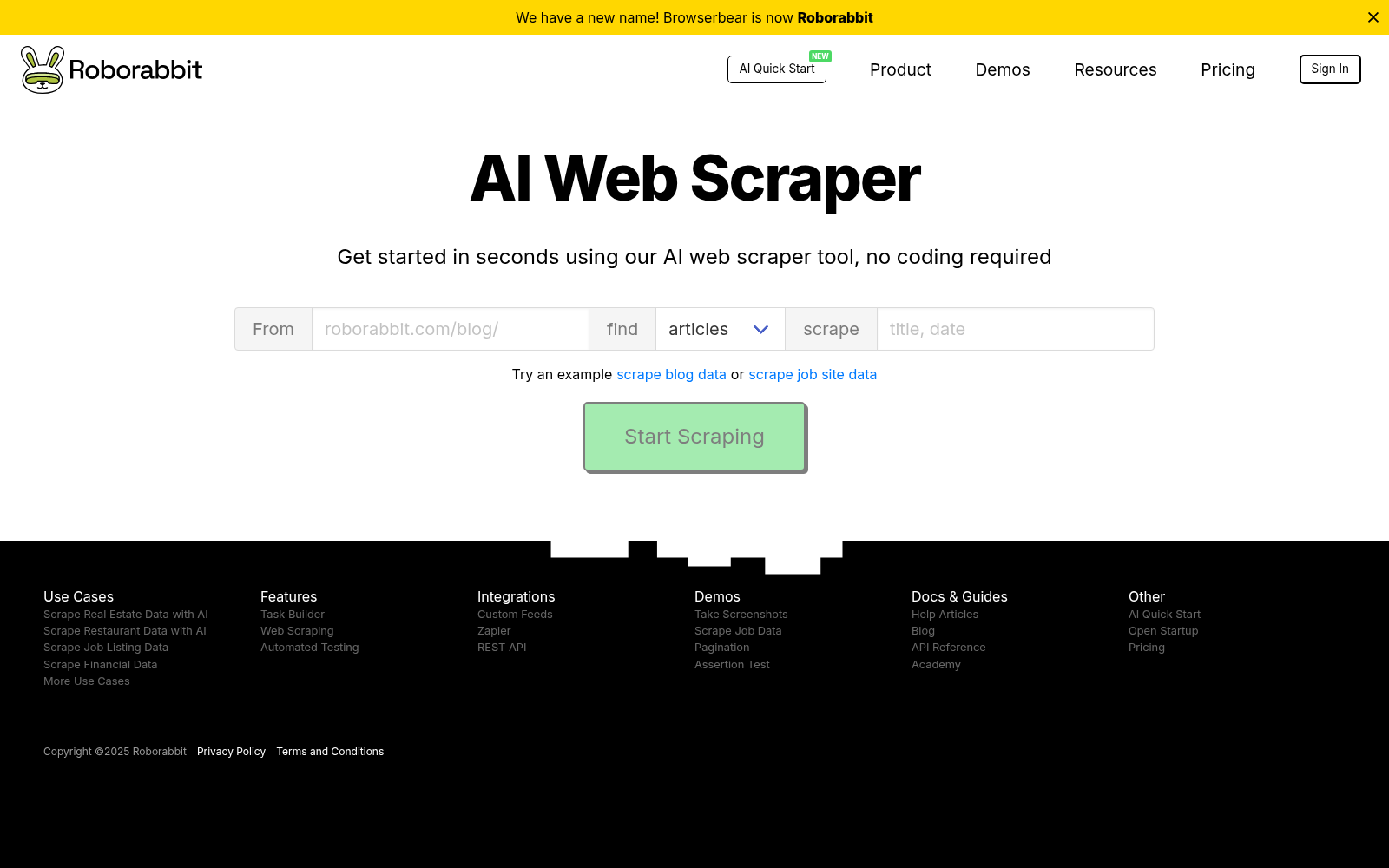 AI Web Scraper Quick Start - Roborabbit