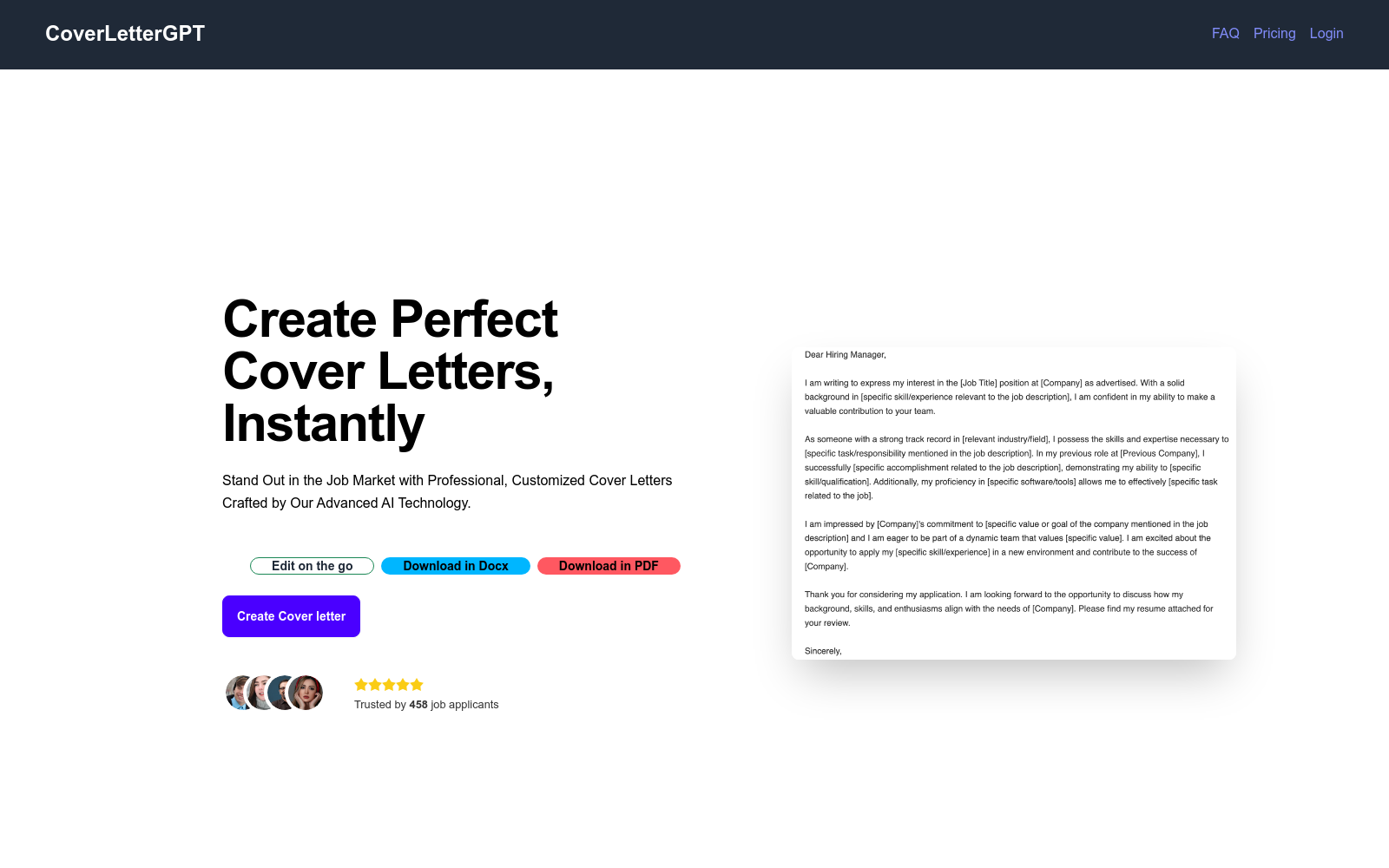ChatGPT Cover Letter Generator- Create Professional Cover Letters