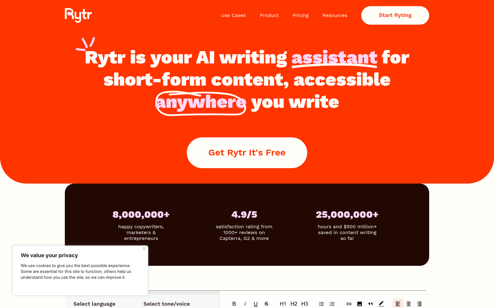 Free AI Writer, Content Generator & Writing Assistant | Rytr icon